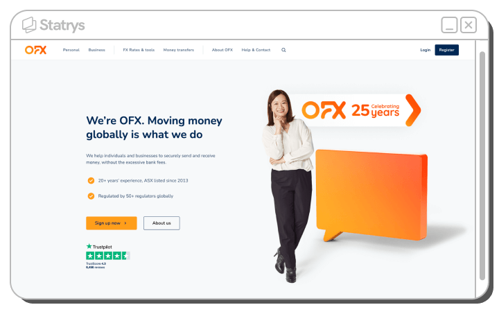 A screenshot of OFX's website