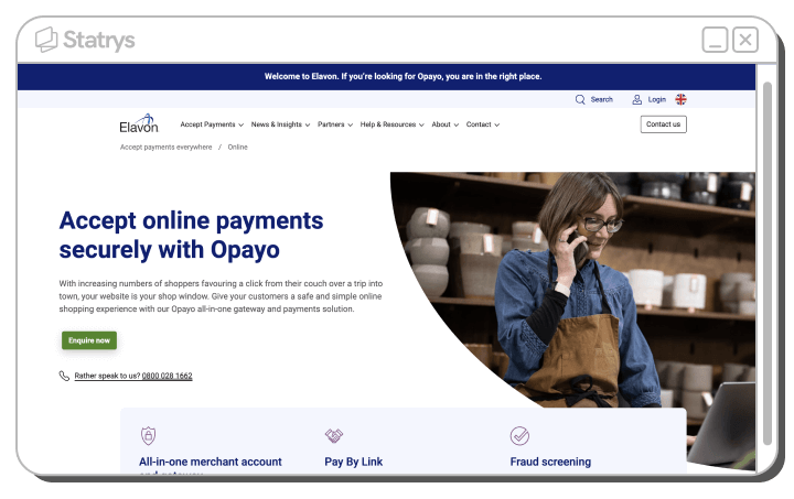 Screenshot of Opayo's website