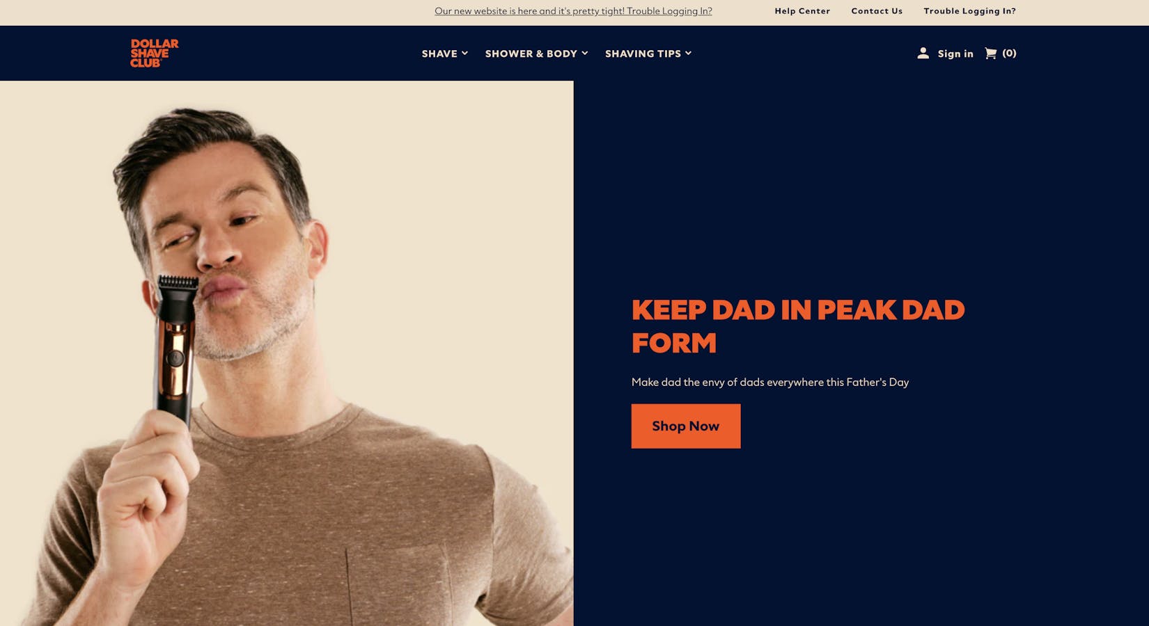 A screenshot of Dollar Shave Club ecommerce store homepage
