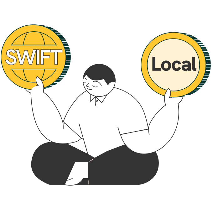 illustration of statrys mascot comparing swift vs local payments