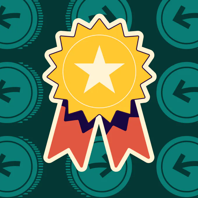 An illustration of a medal with money transfer icons behind