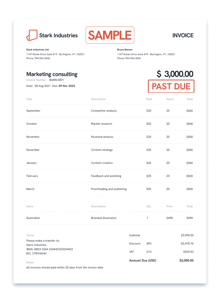Example of a past due invoice