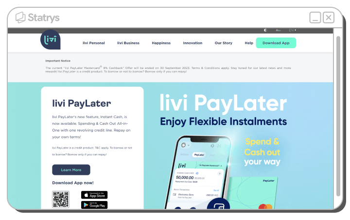 screenshot of livi bank platform