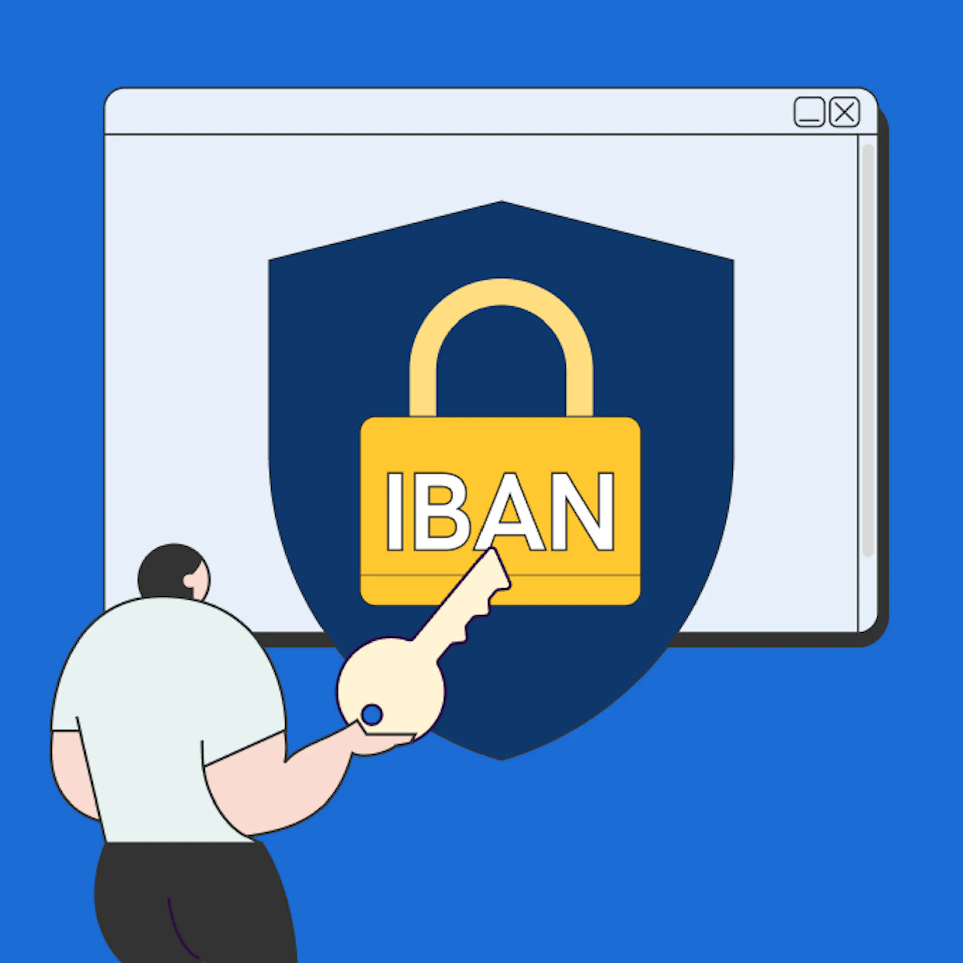 A illustration of a man opening a lock to an a virtual IBAN