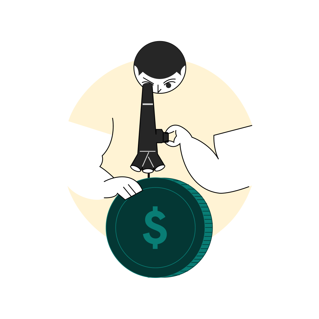 An illustration of a man looking at a coin down a microscope