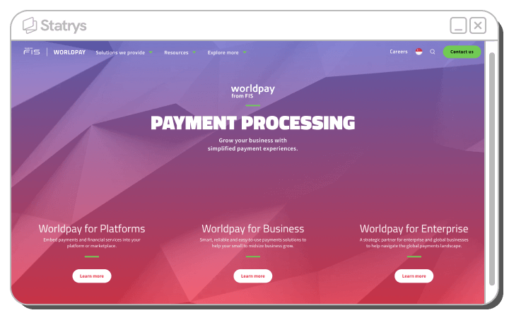 Screenshot of Worldpay's website