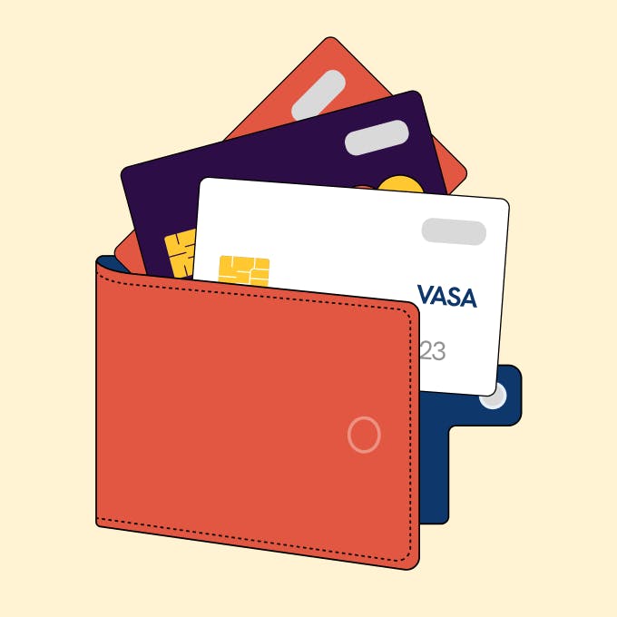an illustration of a wallet with multiple different visa cards