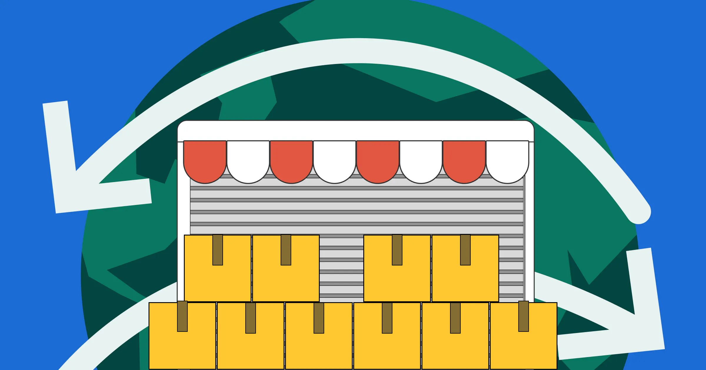 A warehouse with shipped boxes in front