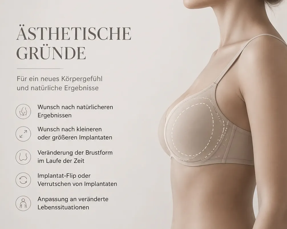 Grafische KI-Illustration zu ästhetischen Gründen für einen Implantatwechsel