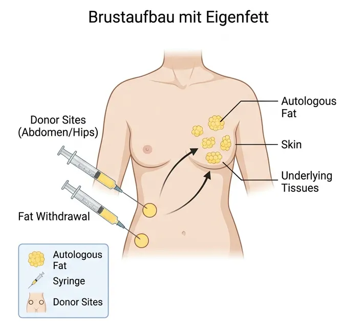 Schematische Darstellung Brustrekonstruktion mit Eigenfett
