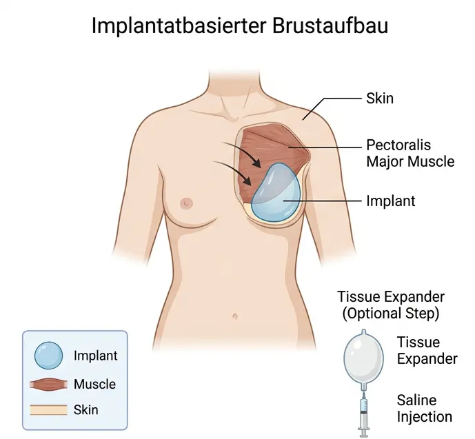 Schematische Darstellung Brustrekonstruktion mit Implantaten