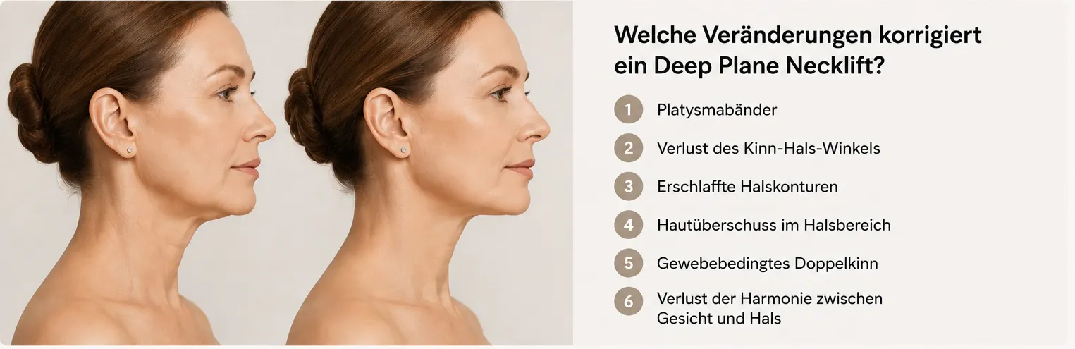 Schematische Darstellung der Veränderungen am Hals – Deep Plane Necklift Stavrakis Aesthetics Berlin