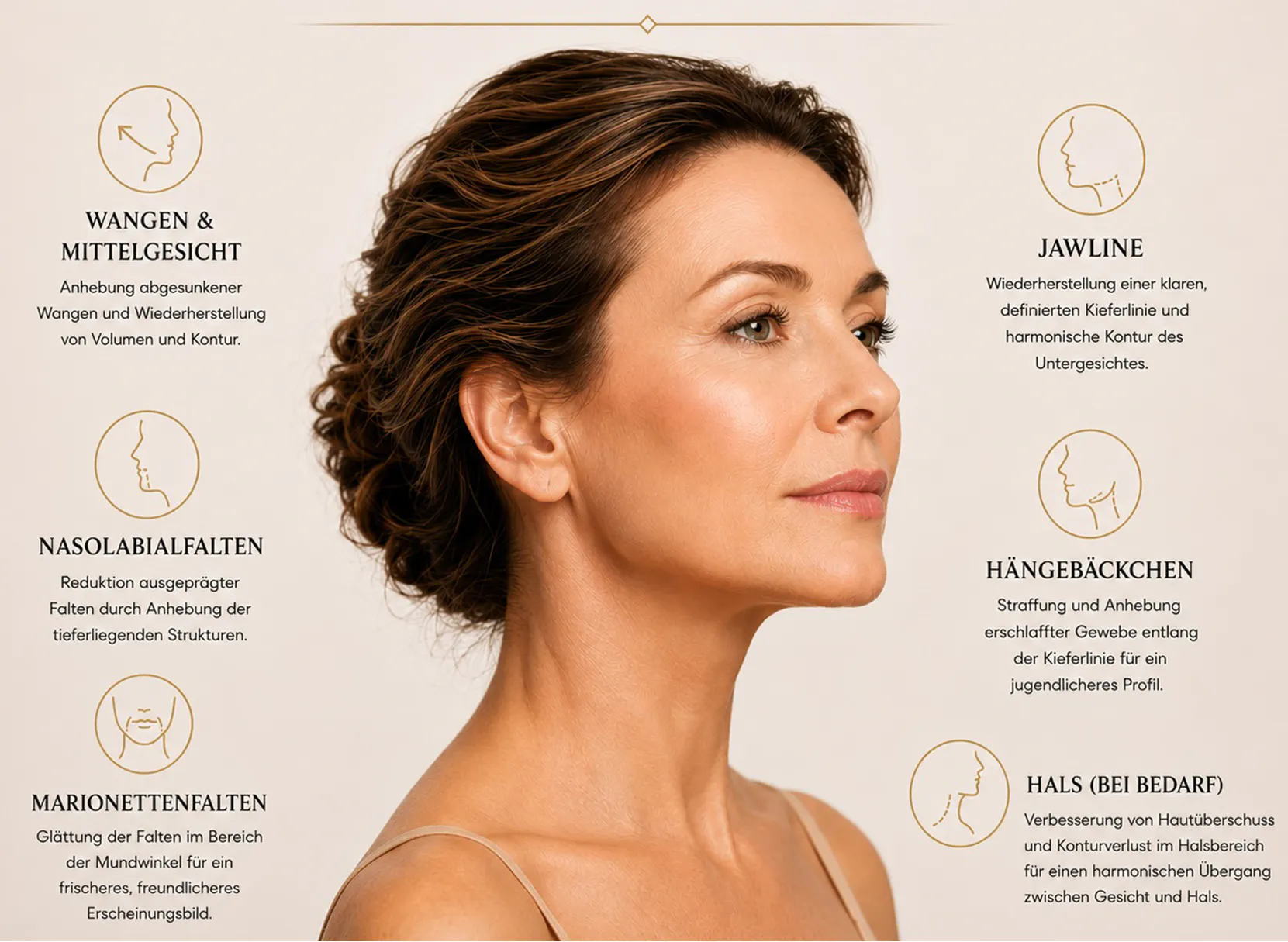 schematische Darstellung Veränderungen Gesicht Mini Facelift