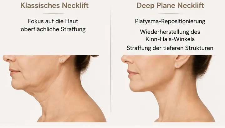 Schematische Darstellung Deep Plane Necklift oder klassisches Necklift - Stavrakis Aesthetics Berlin