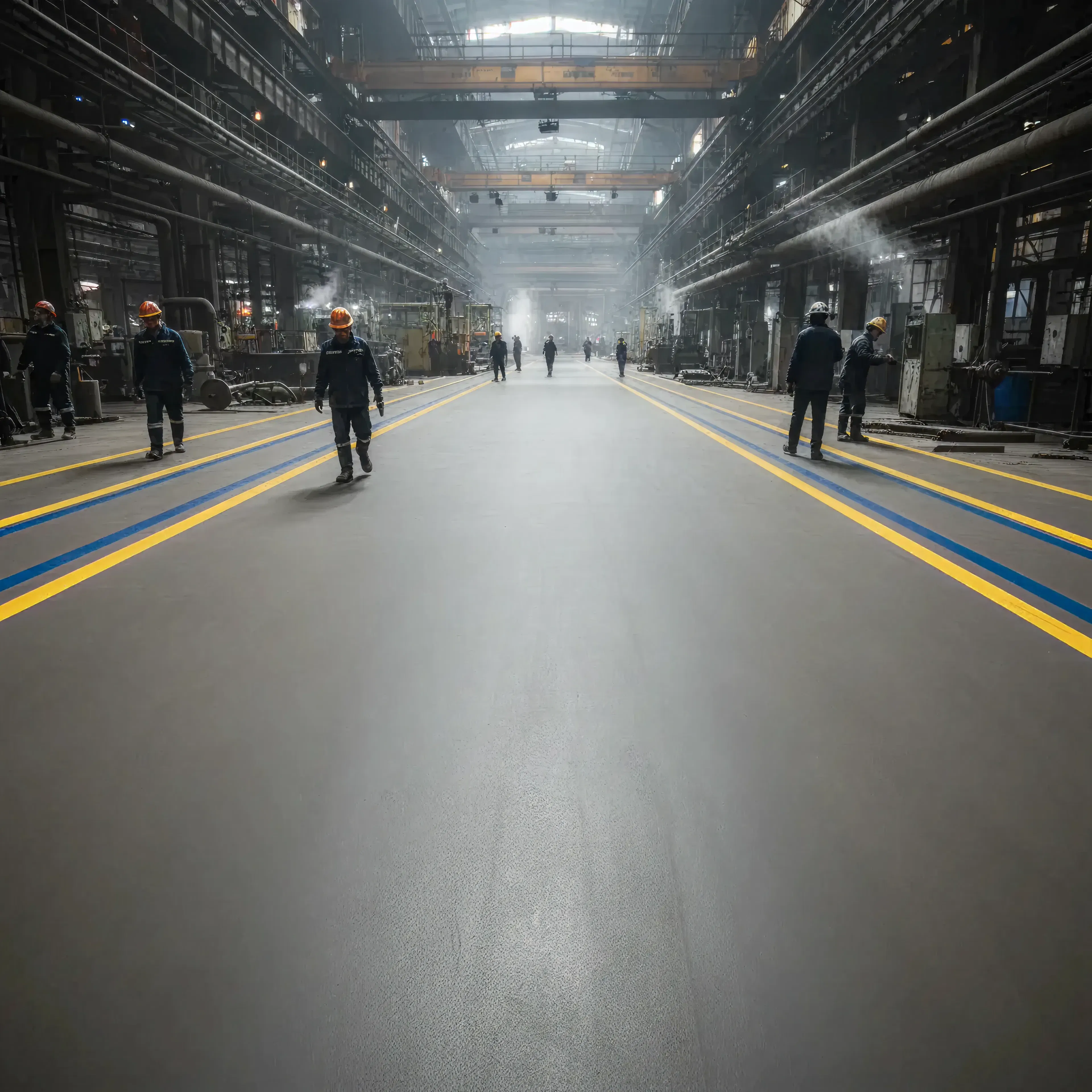 Industrial floor with moisture-cure urethane coating applied