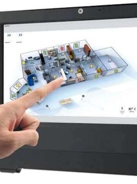 Auf einem kleinen Bildschirm gezeigte 3-D-Planung für Licht und Steuerung von Steinkühler in Leverkusen.