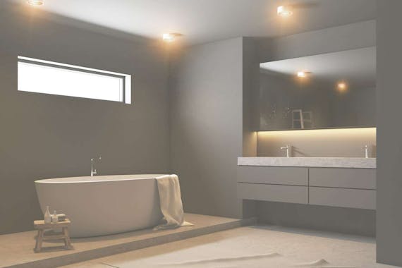 Aufgewärmtes modernes Badezimmer durch energieeffizientes Heizen mit Steinkühler in Leverkusen.