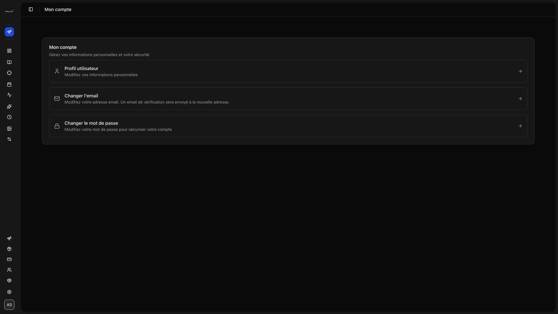 Création du compte et gestion du profil membre Stellar Observatory.