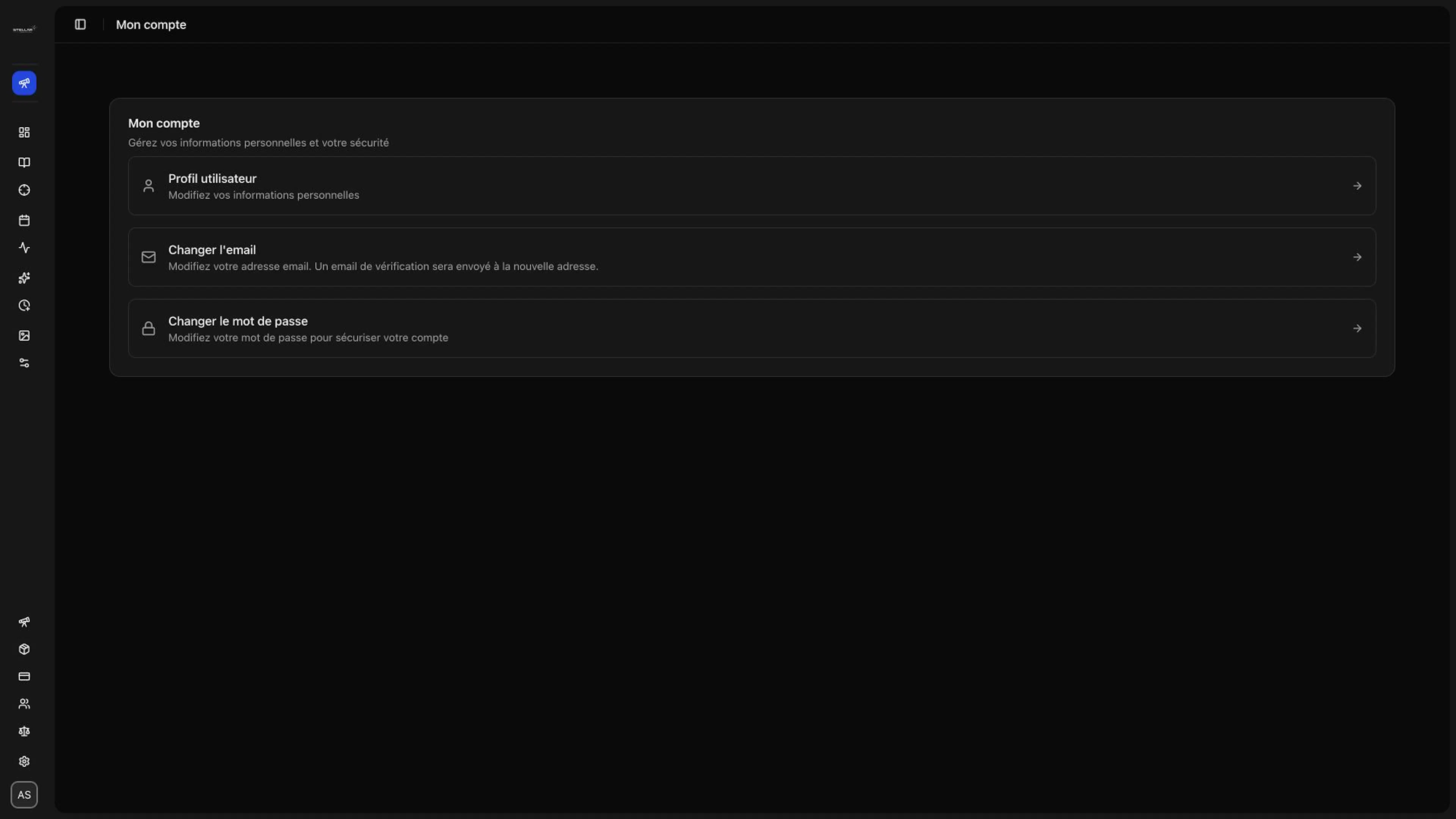 Création du compte et gestion du profil membre Stellar Observatory.