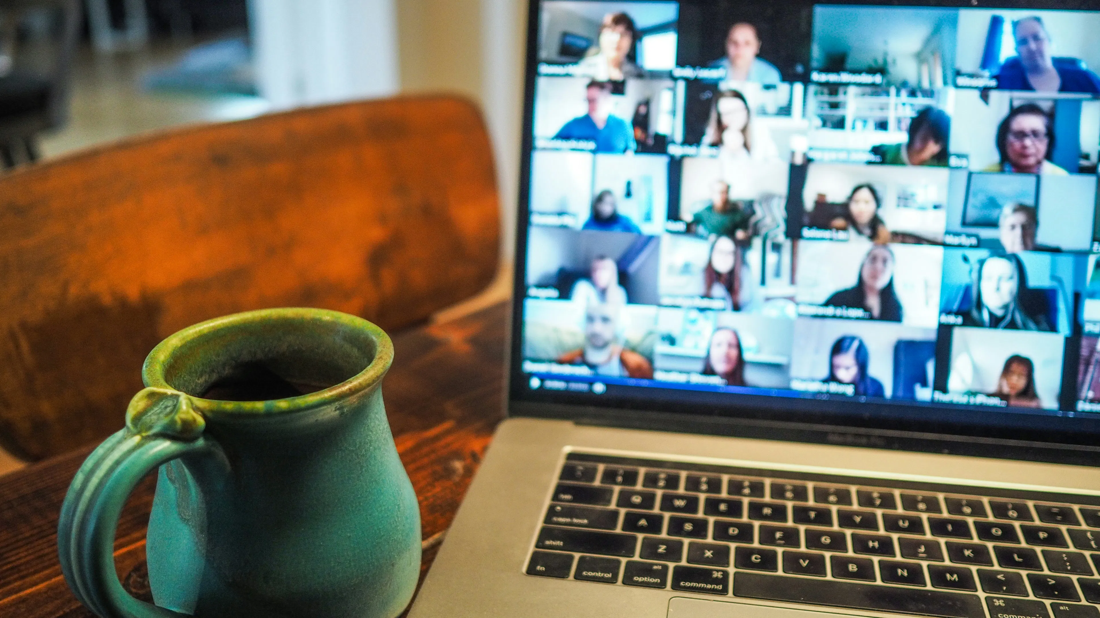 Coffee mug and zoom screen