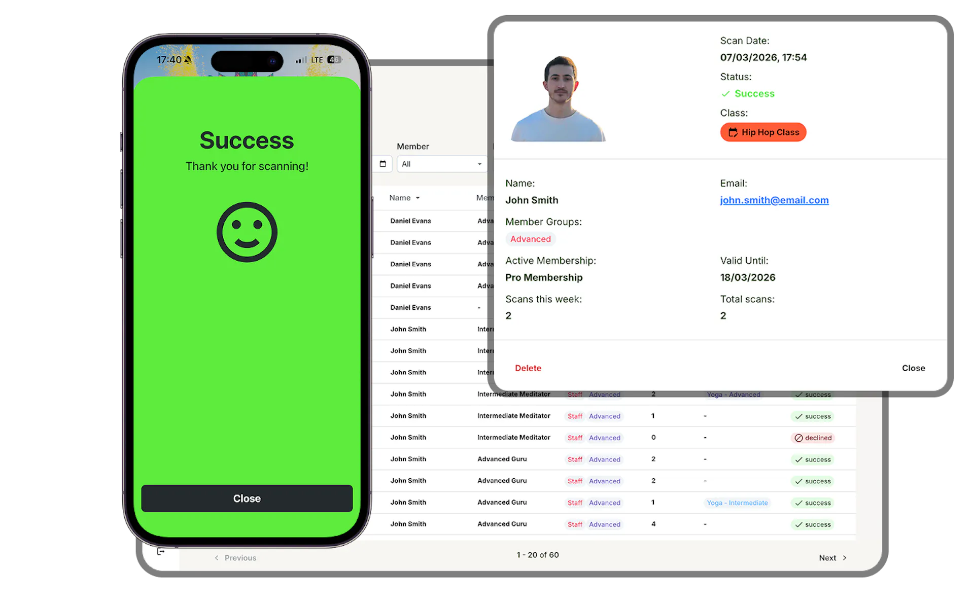 sistem de check-in pentru membri