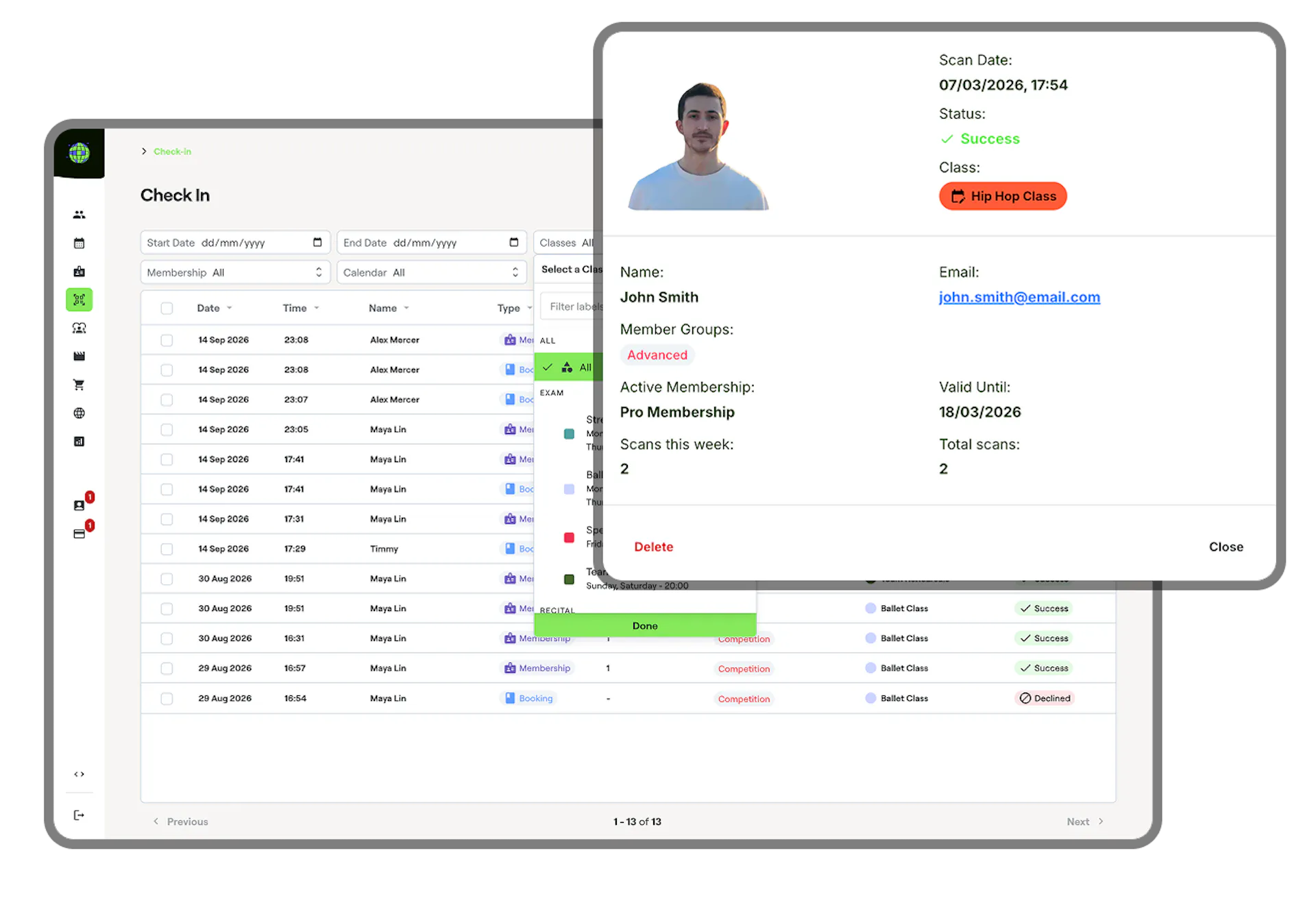 check-in system records