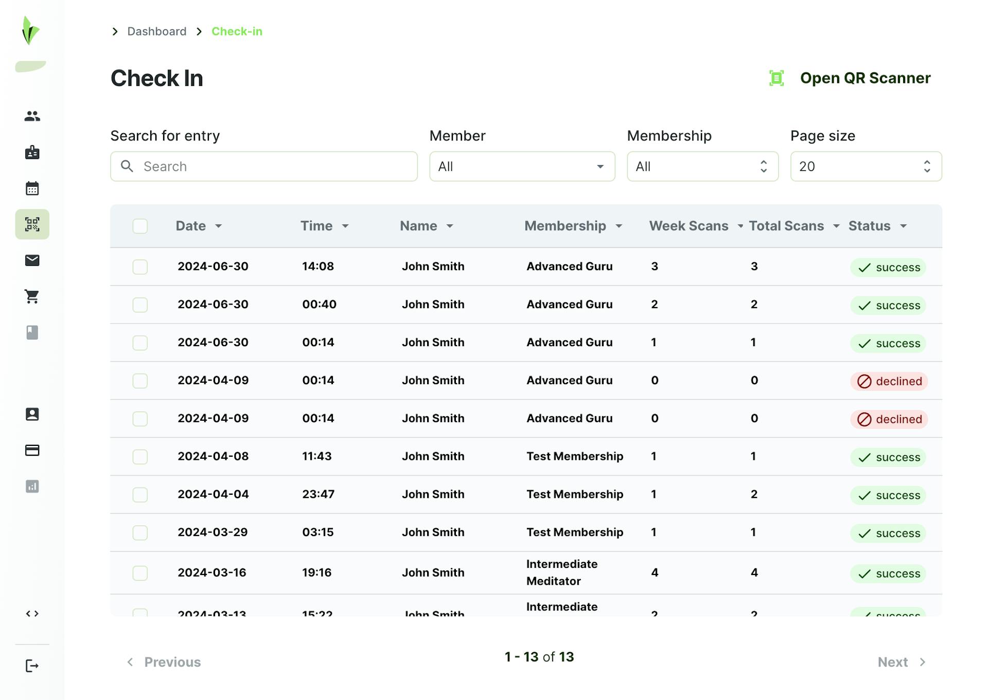 attendance list platform screen