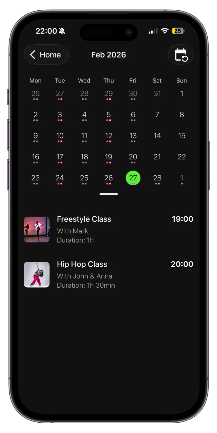 mobile calendar view