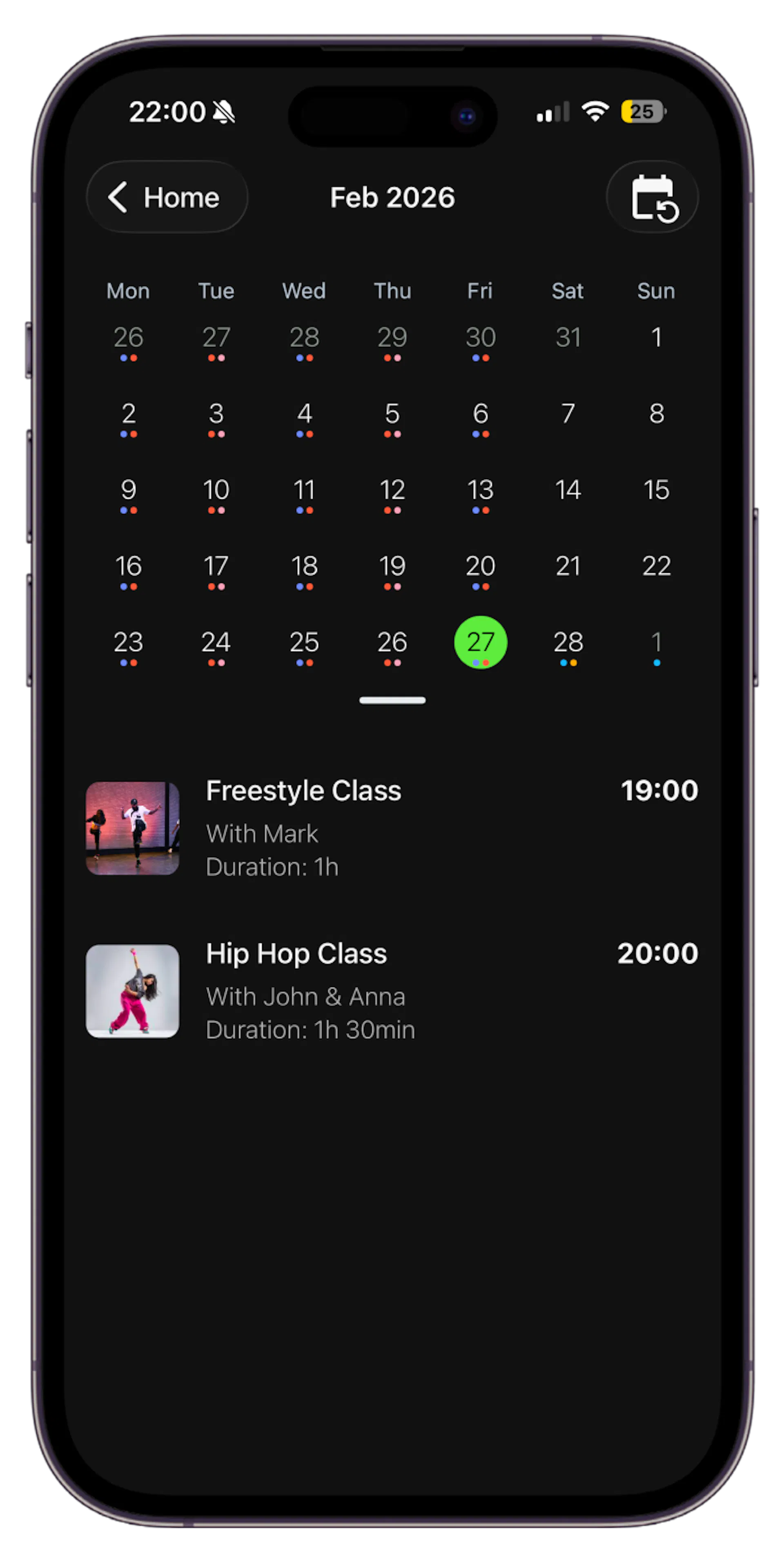 mobile calendar view
