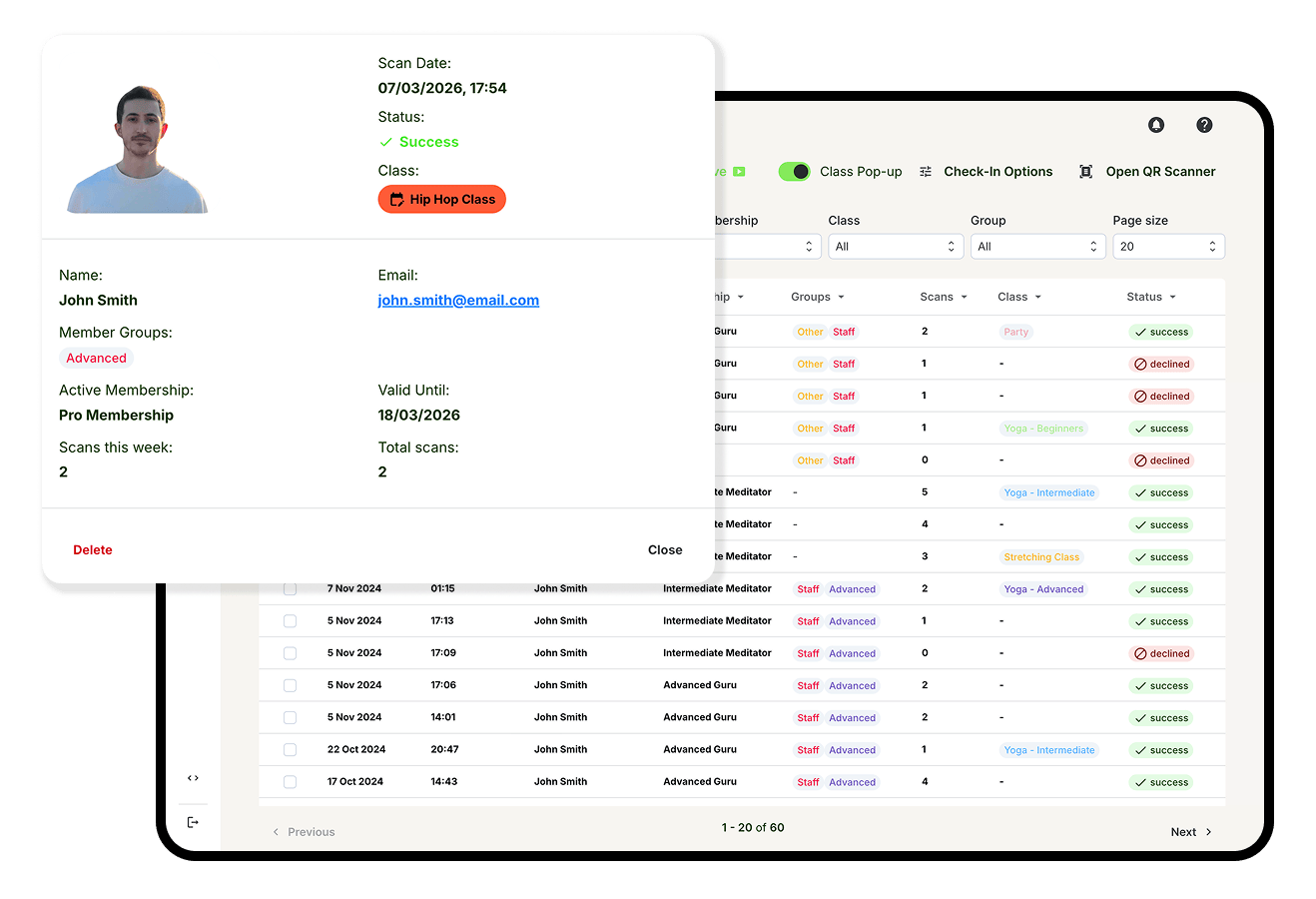 check-in system records
