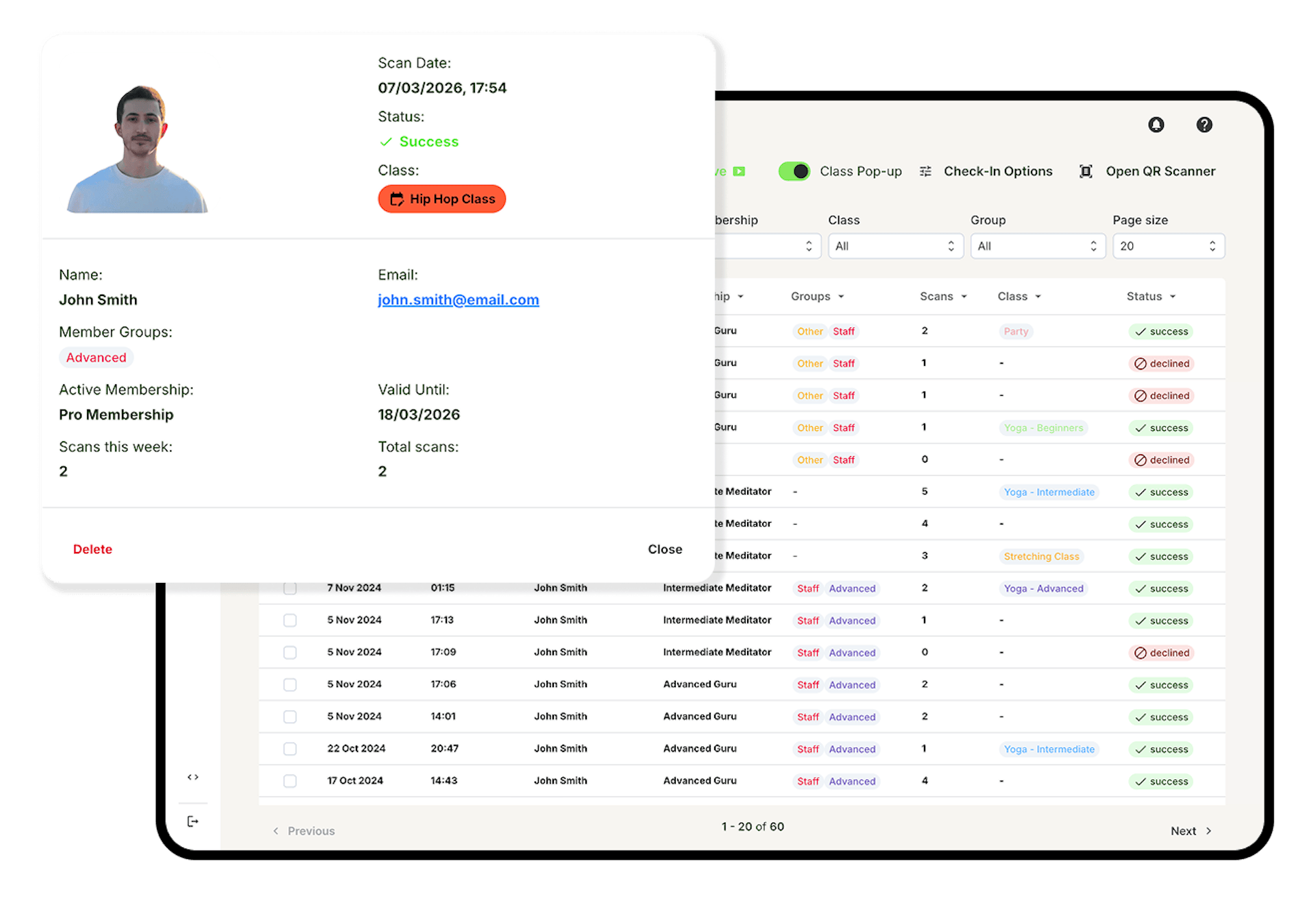 check-in system records