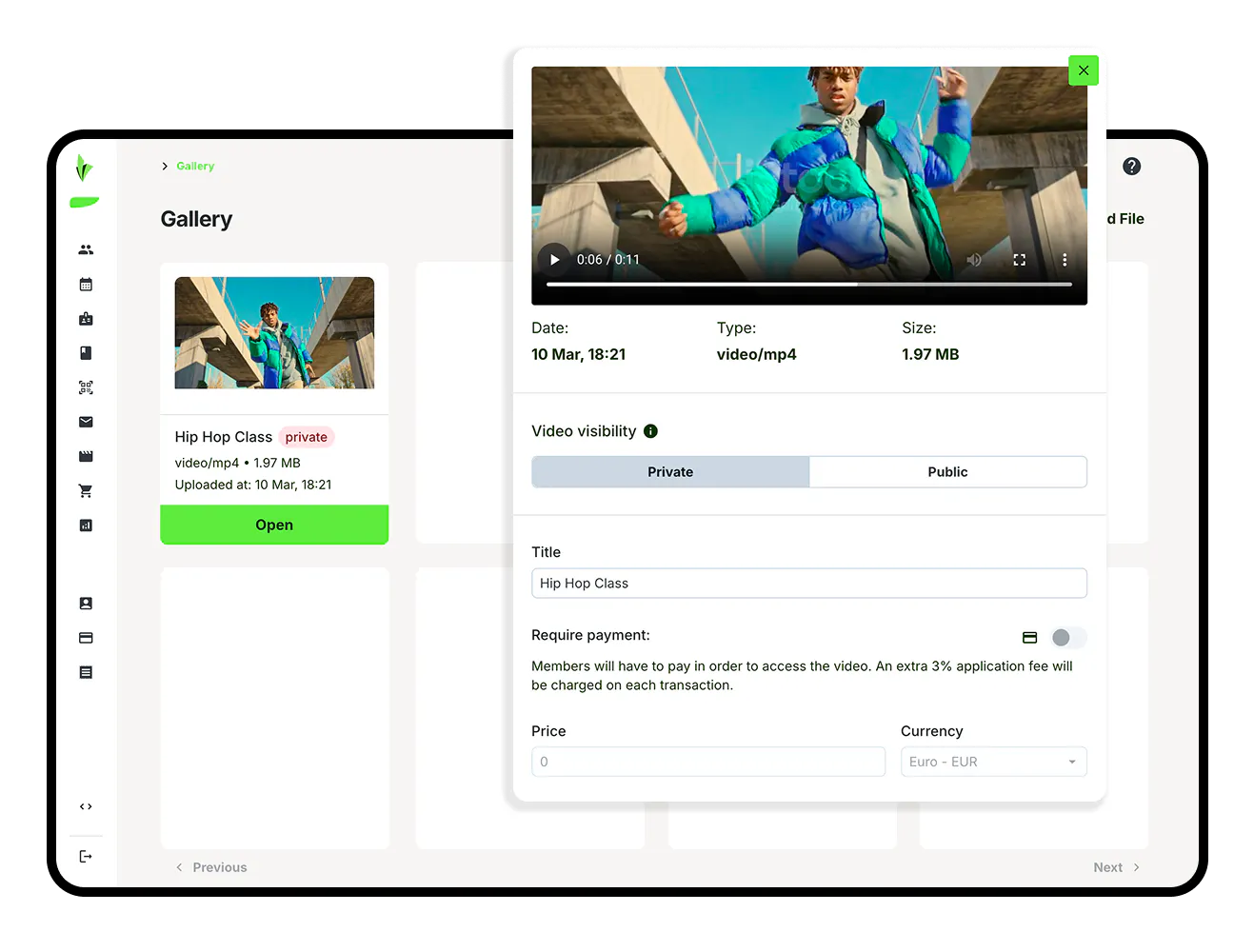 video gallery dashboard