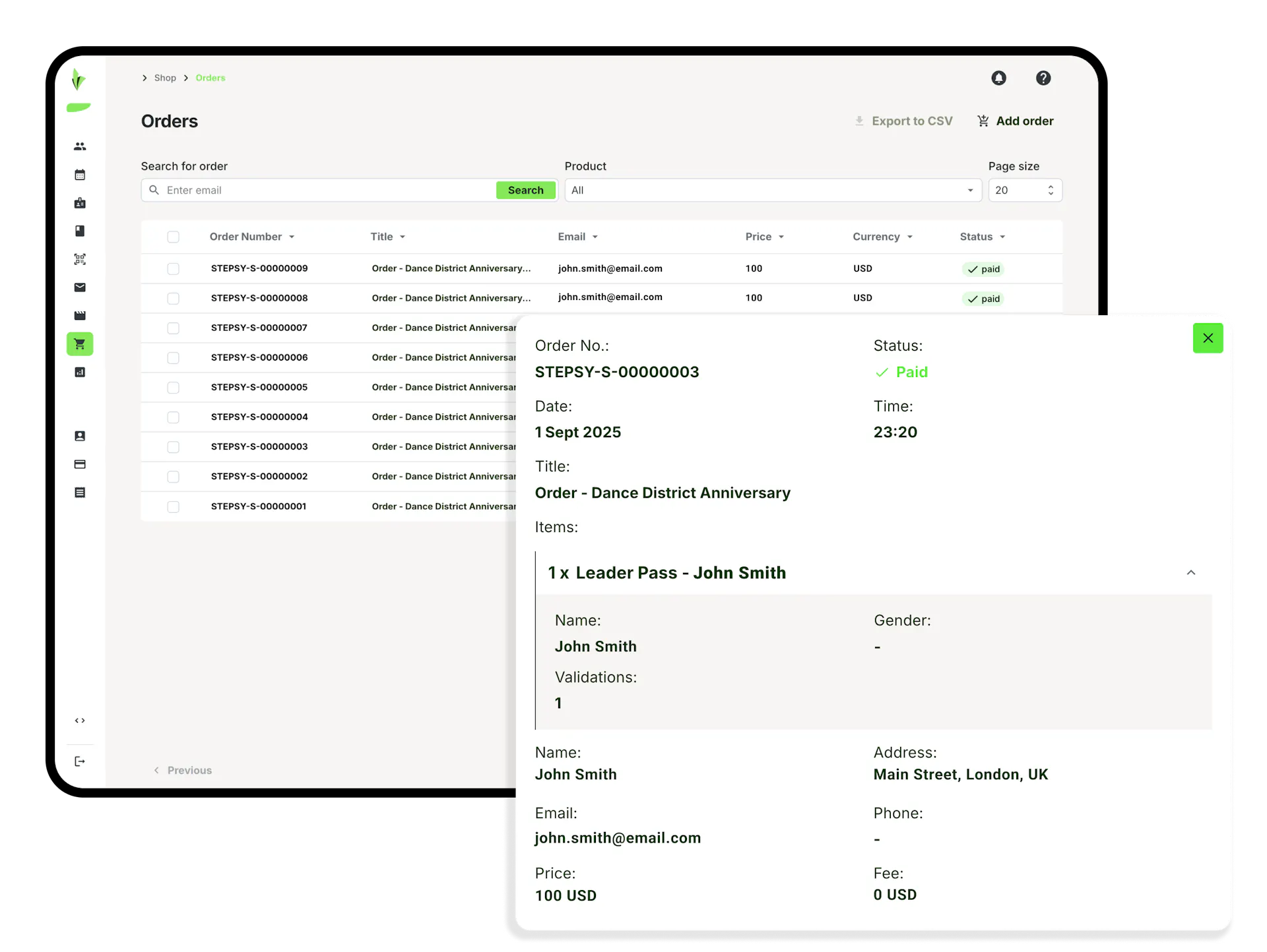 shop orders dashboard