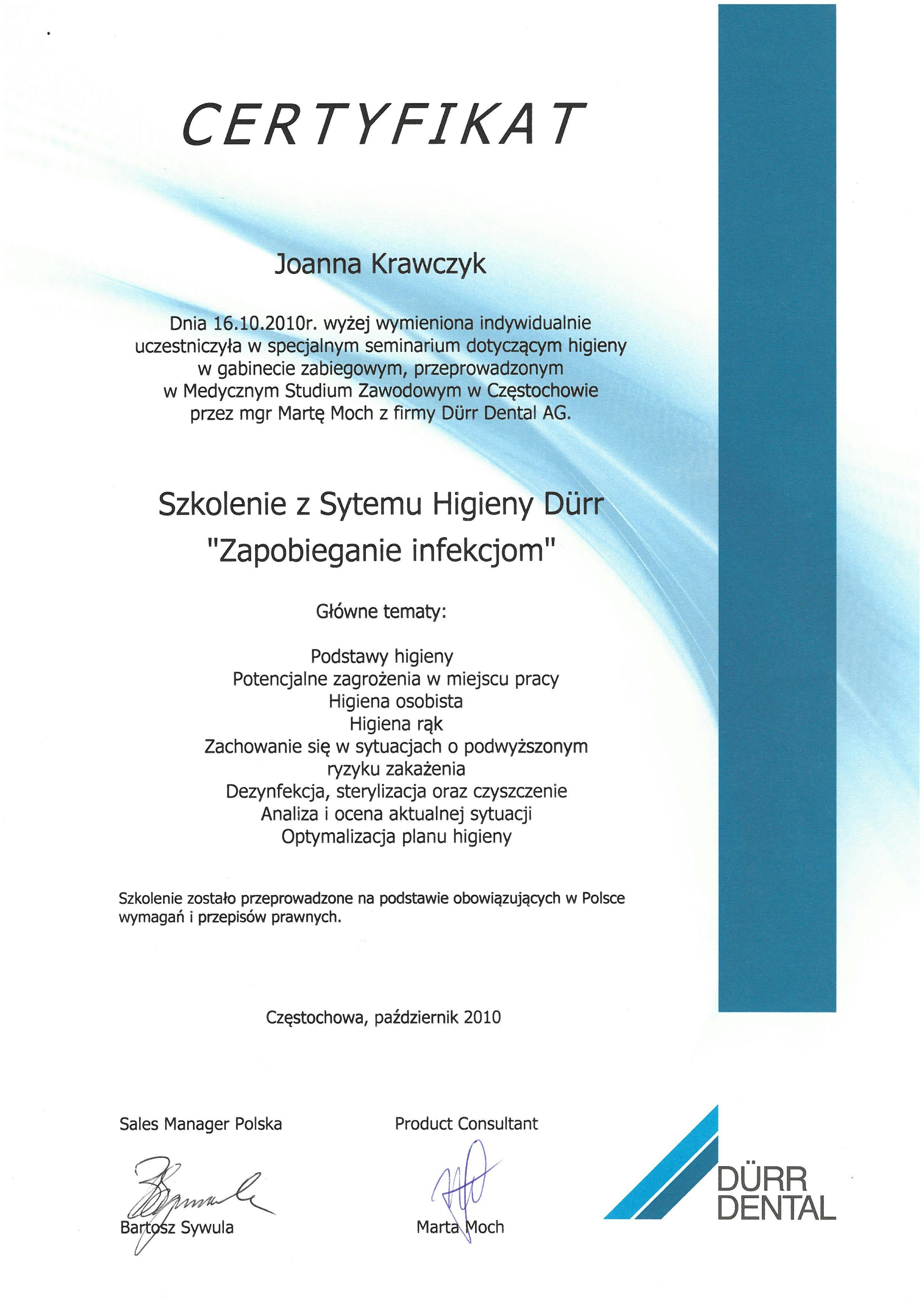 Certyfikat Joanna Krawczyk