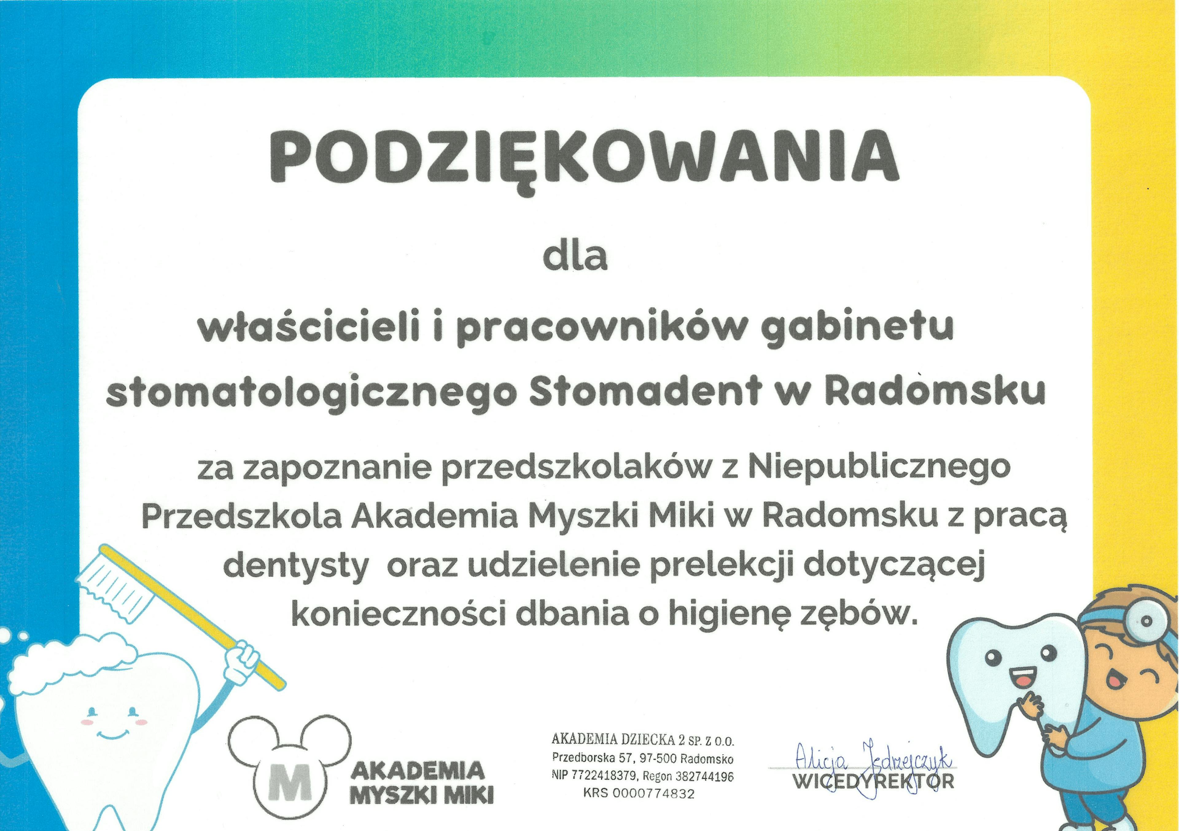 Podziękowania Akademia Myszki Miki