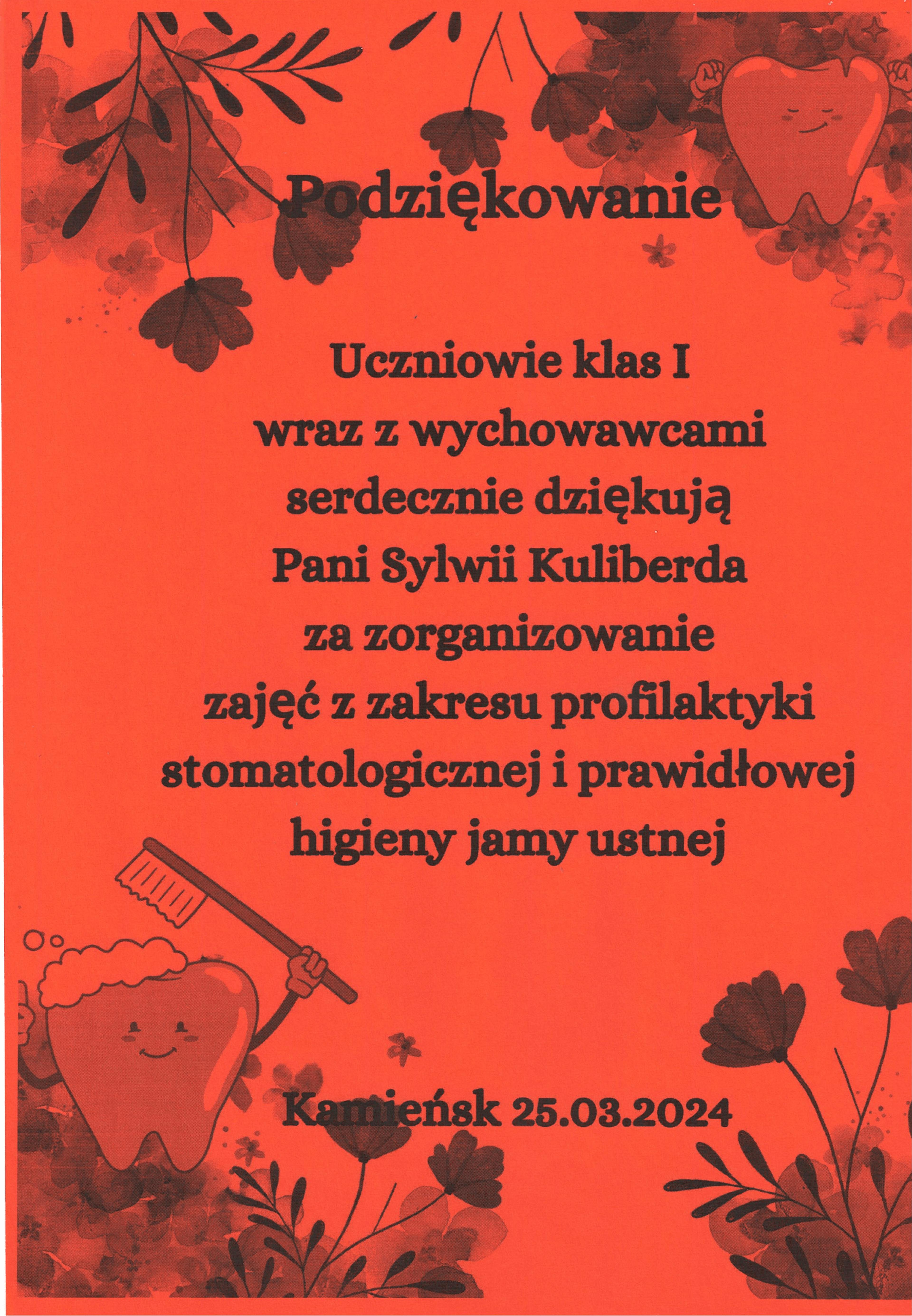 Podziękowania od uczniów Kamieńsk