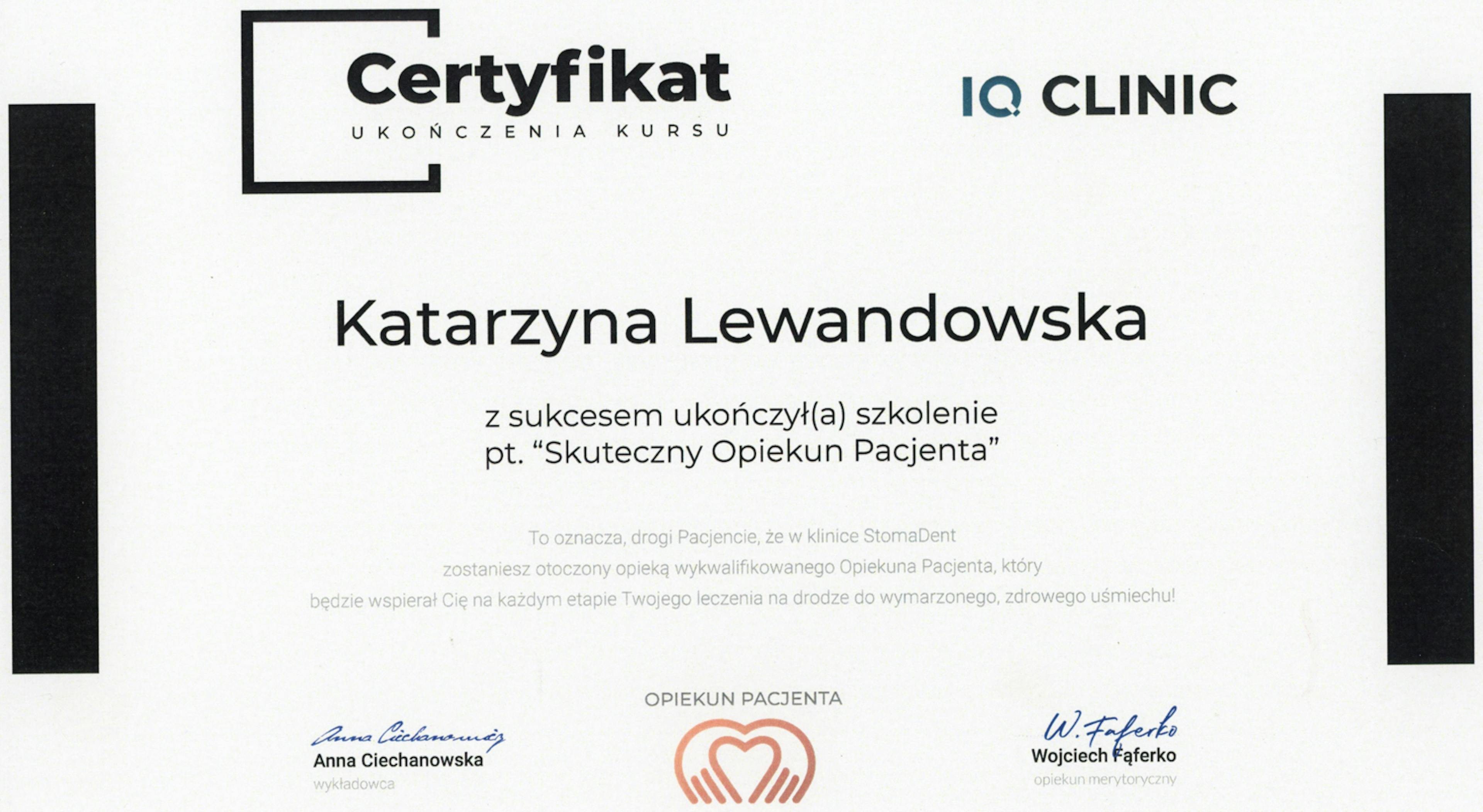 Certyfikat Katarzyna Lewandowska