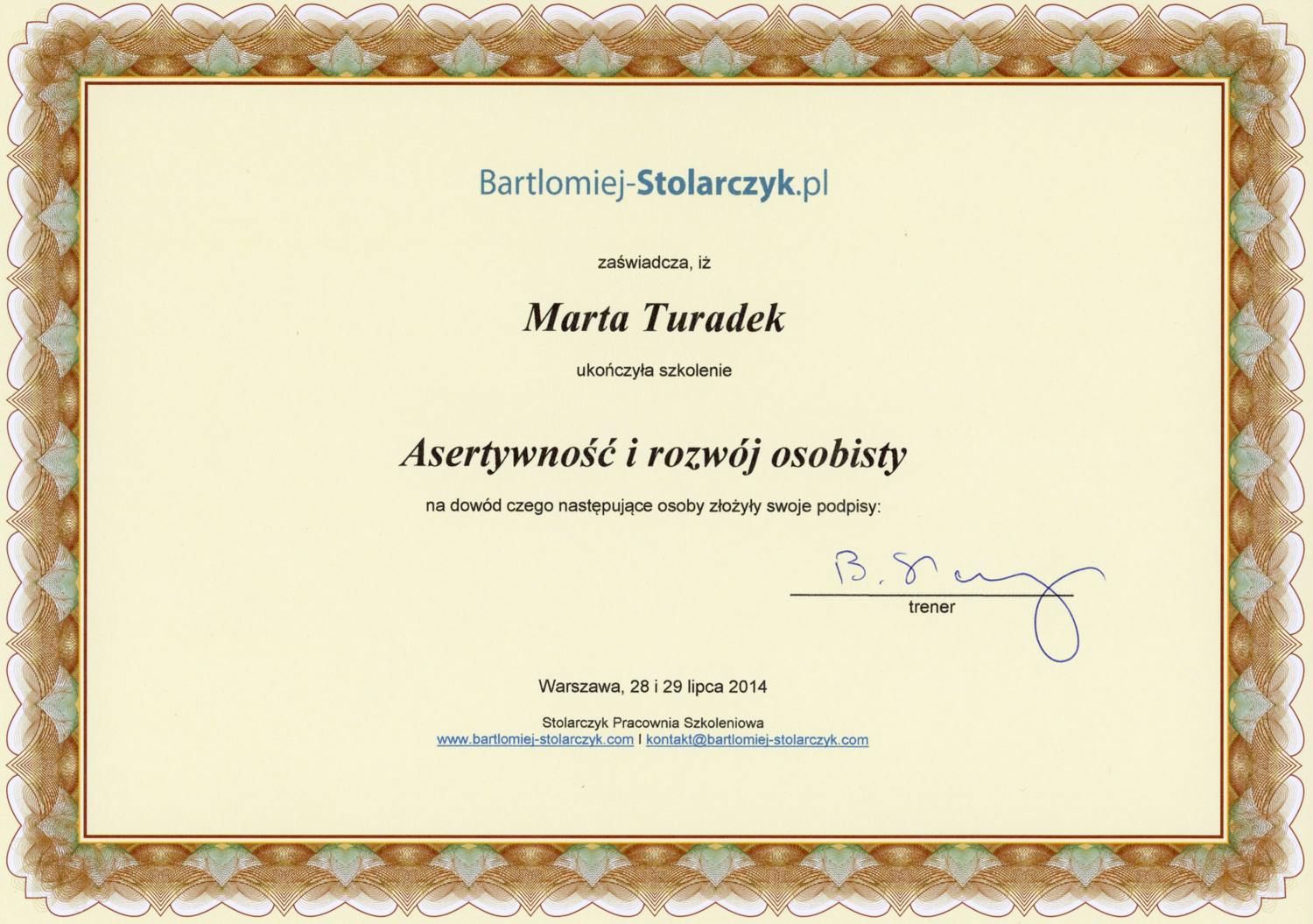 Certyfikat Marta Borowik