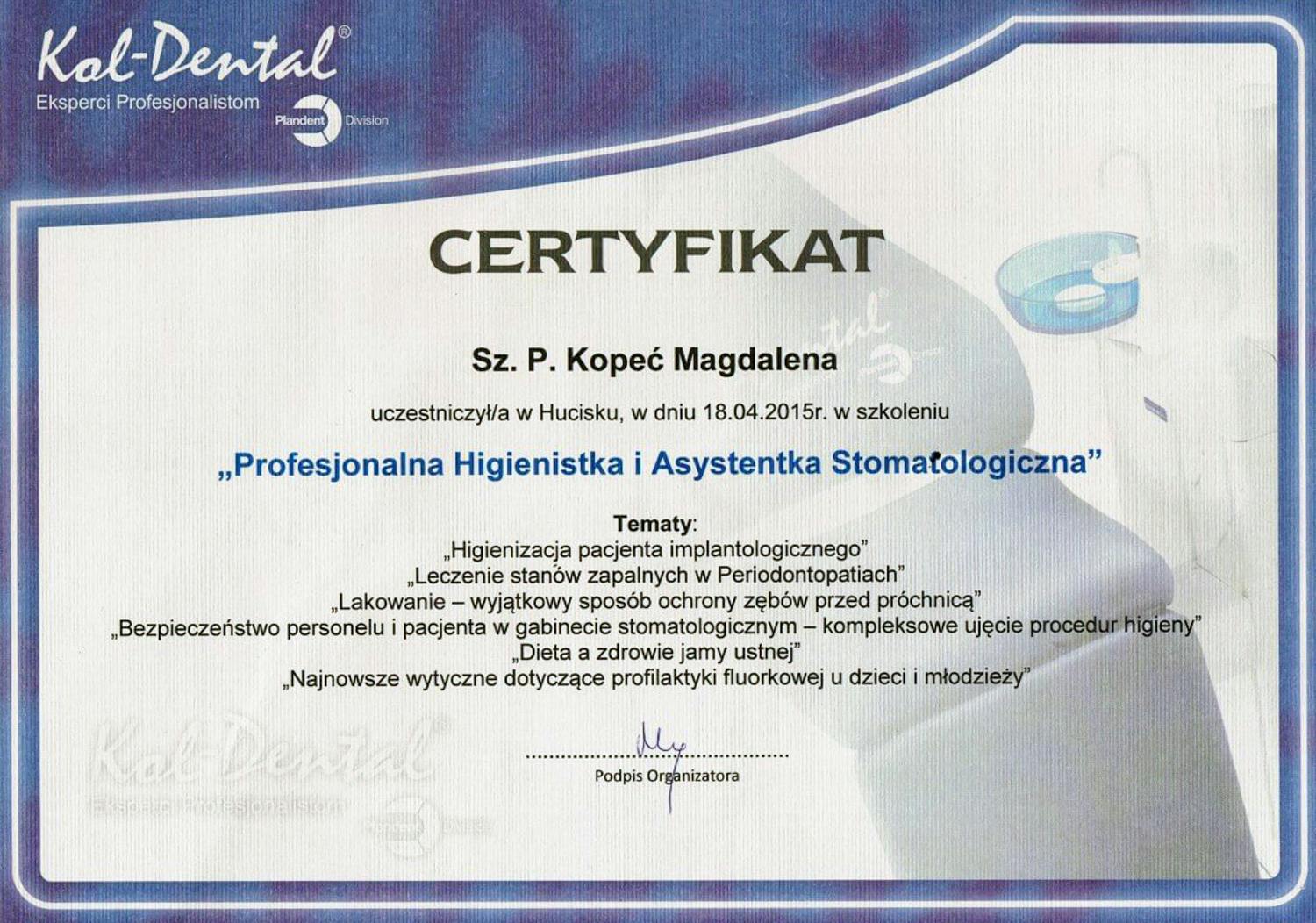 Certyfikat Magdalena Kopeć