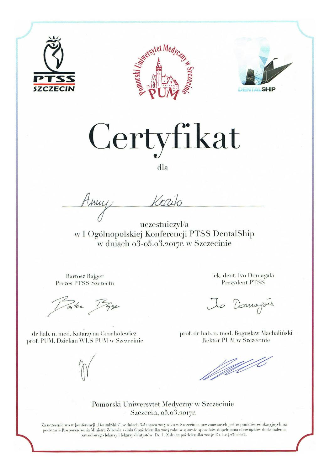 Certyfikat Anna Kazik