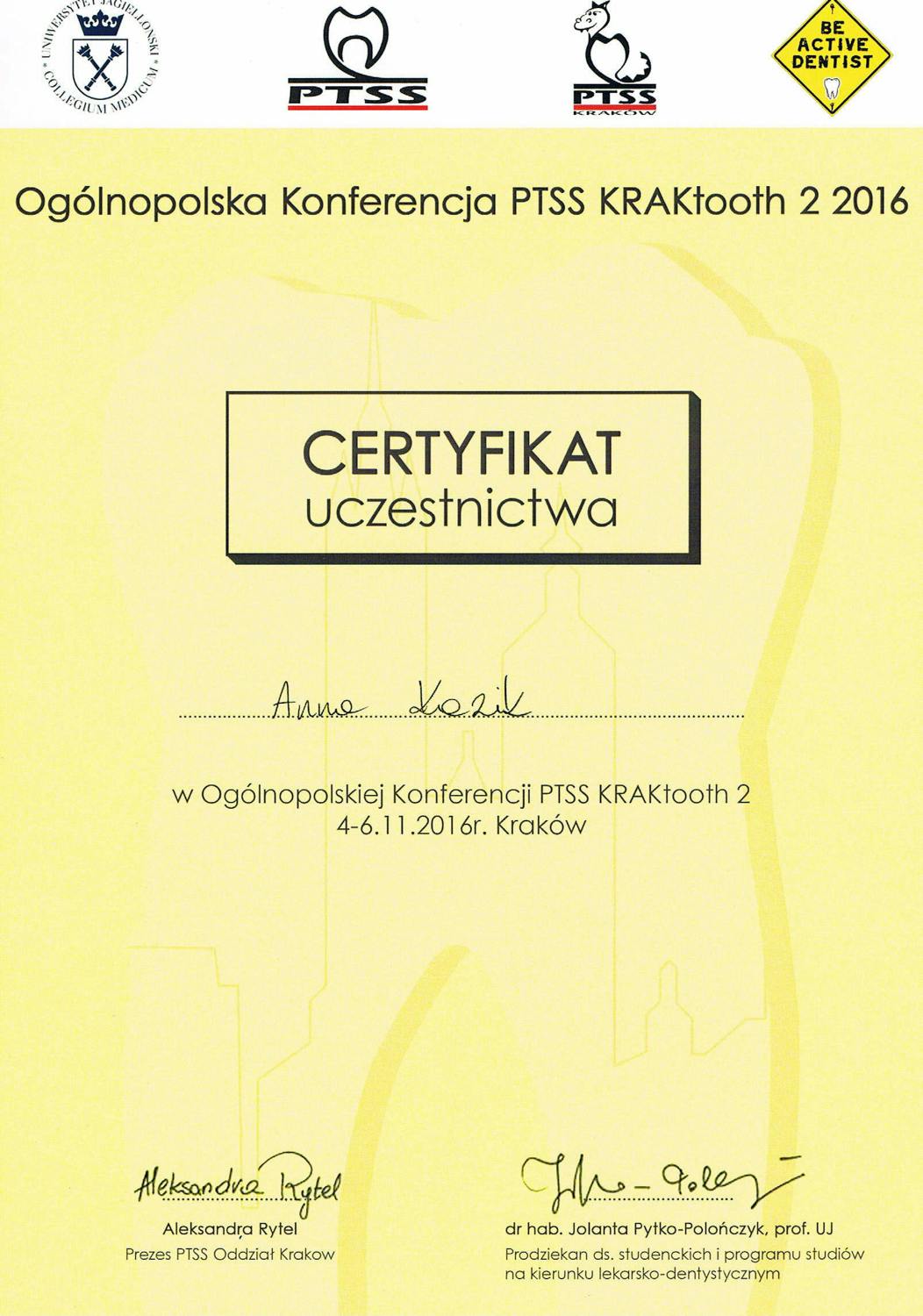 Certyfikat Anna Kazik