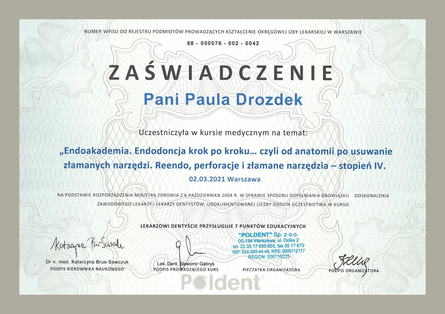 Certyfikat Paulina Drozdek