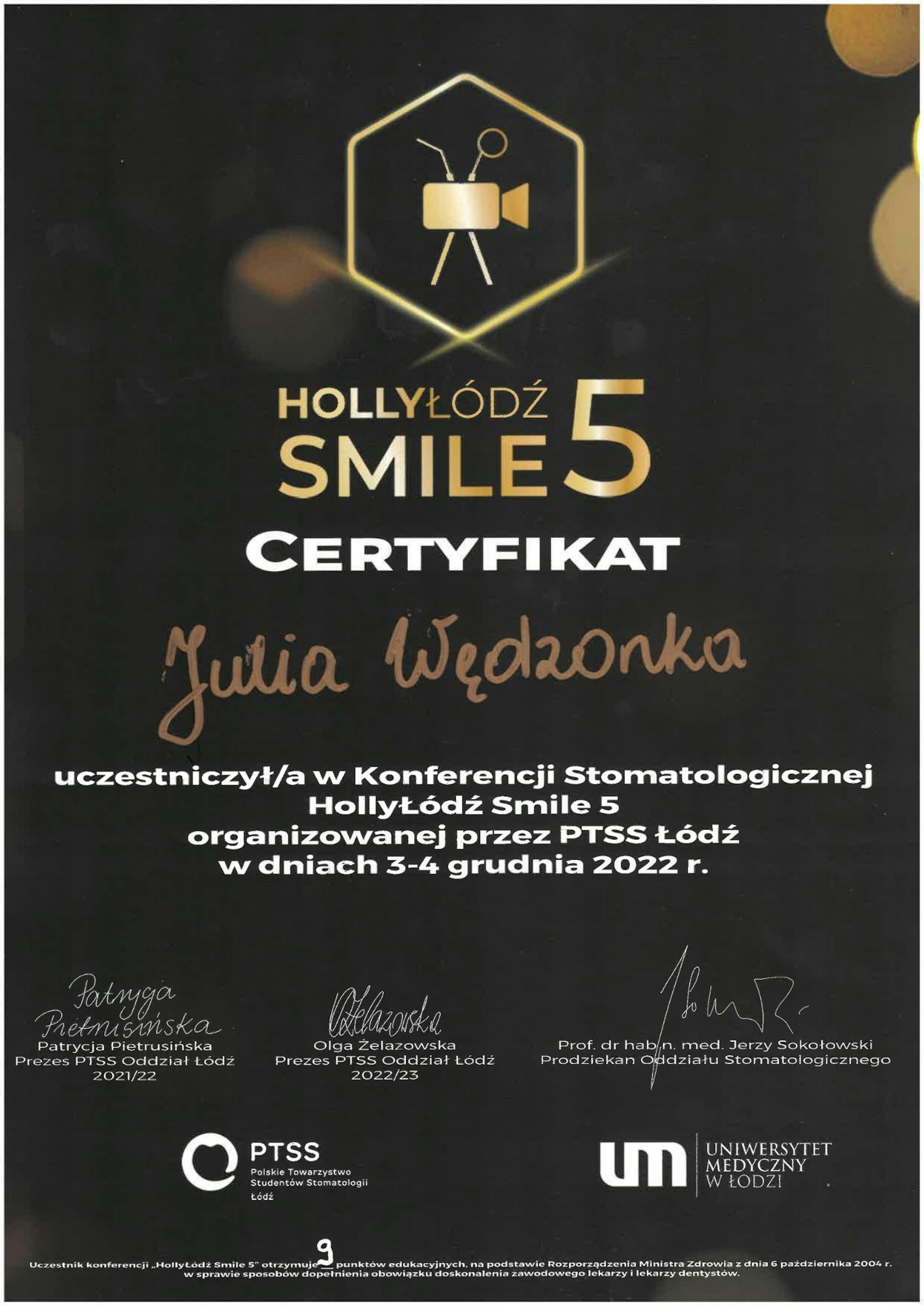 Certyfikat Wędzonka Julia