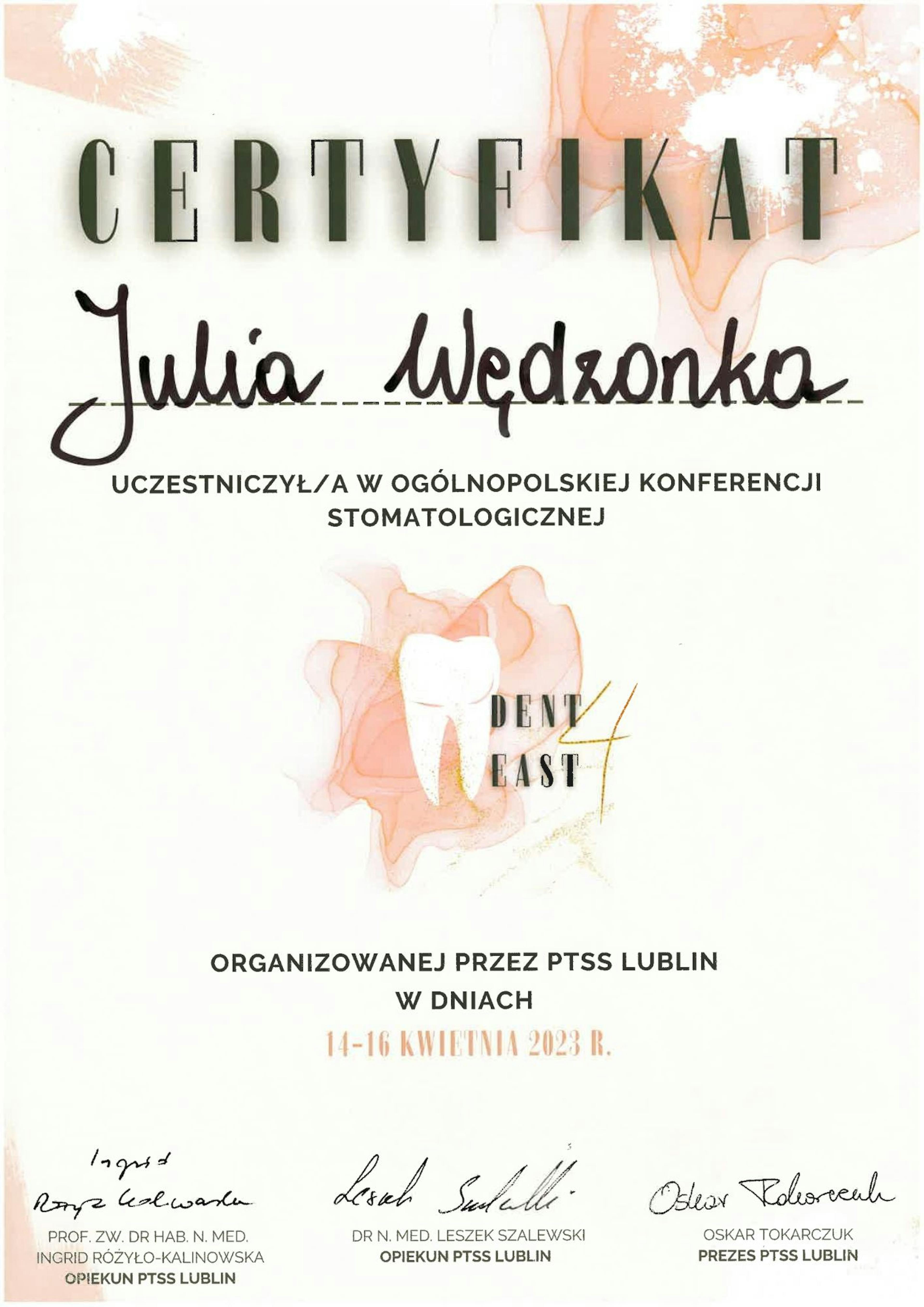 Certyfikat Julia Wędzonka