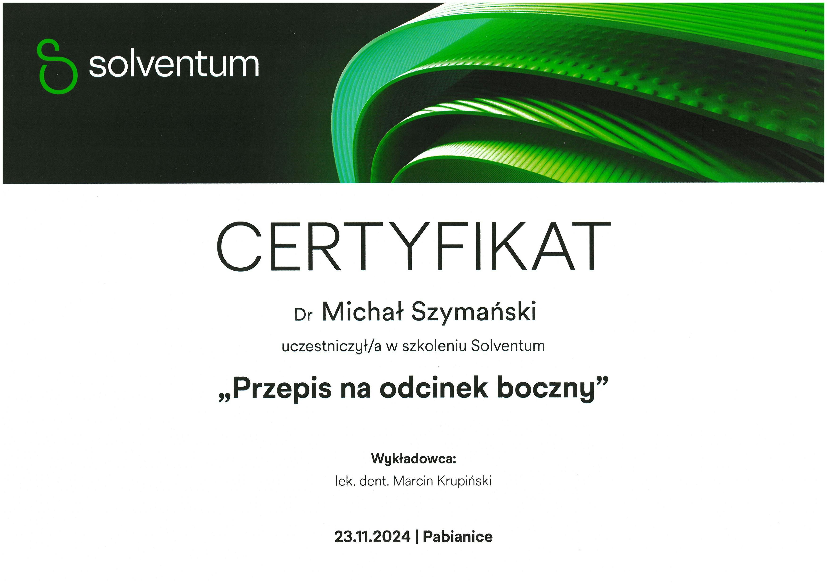 Certyfikat Michał Szymański