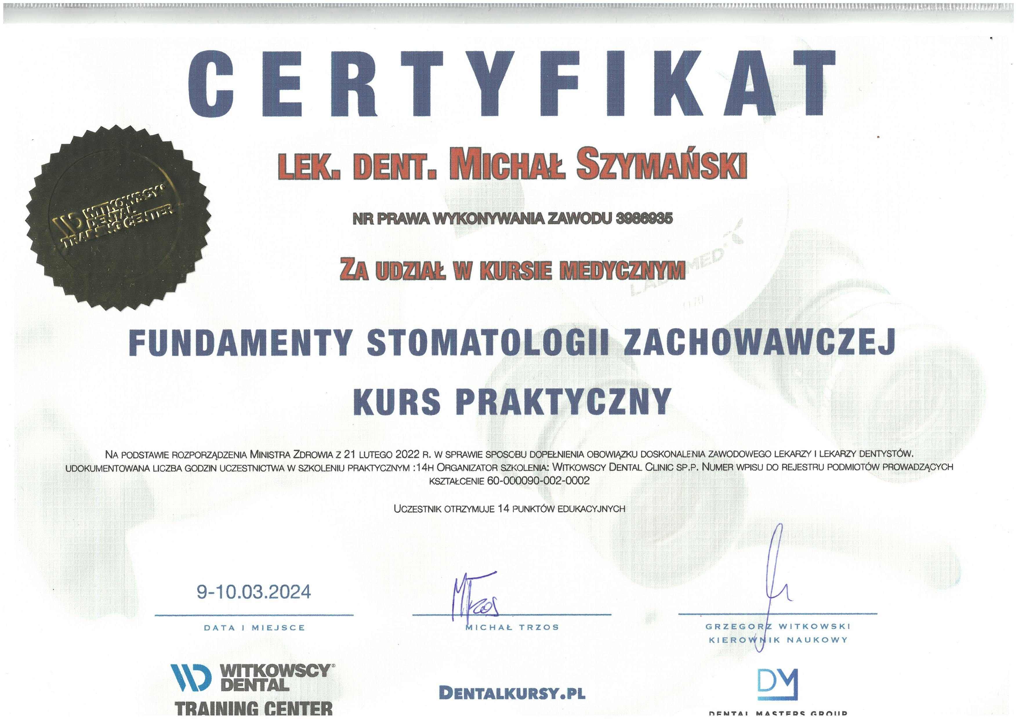 Certyfikaty Michał Szymański