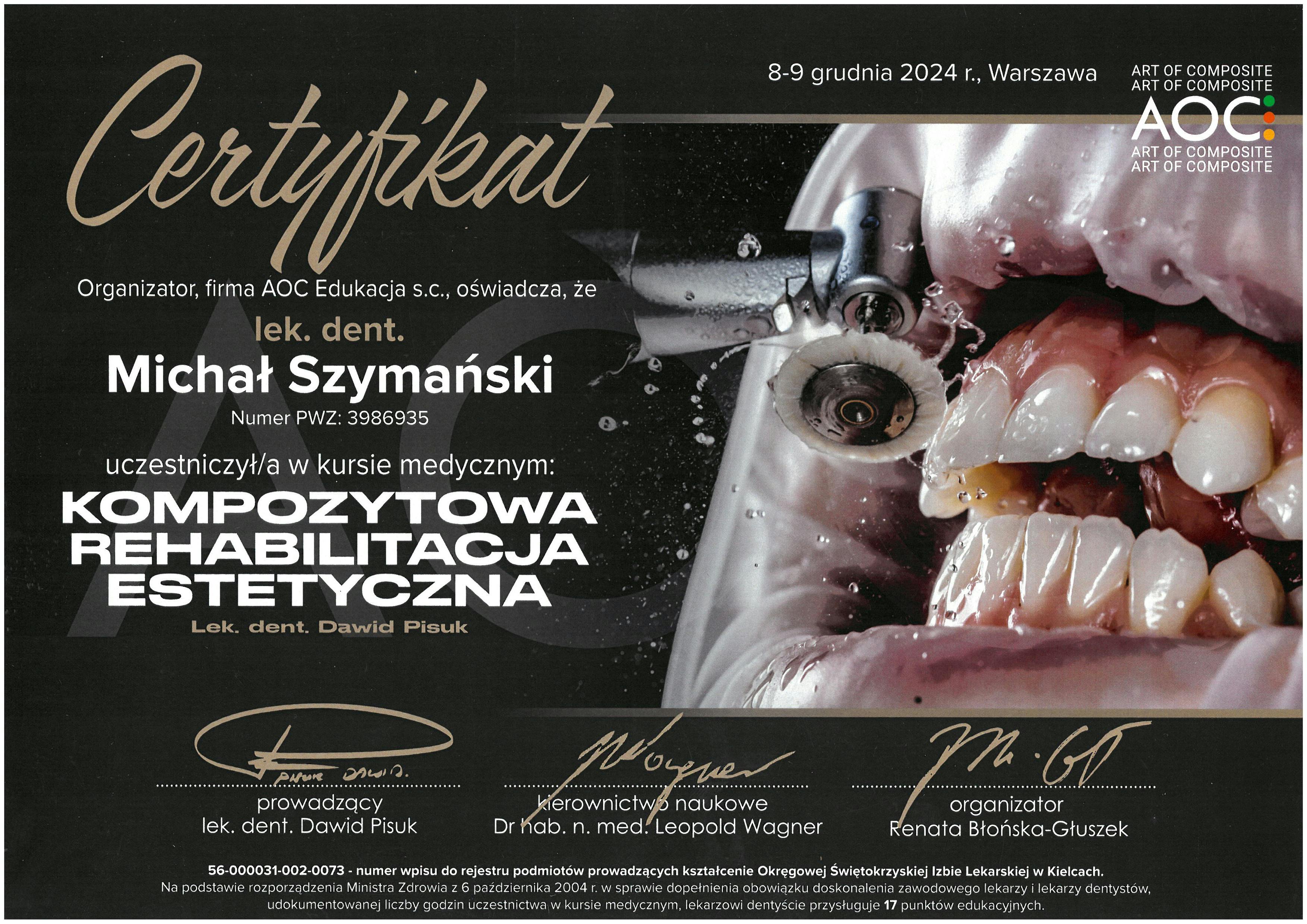 Certyfikat Michał Szymański