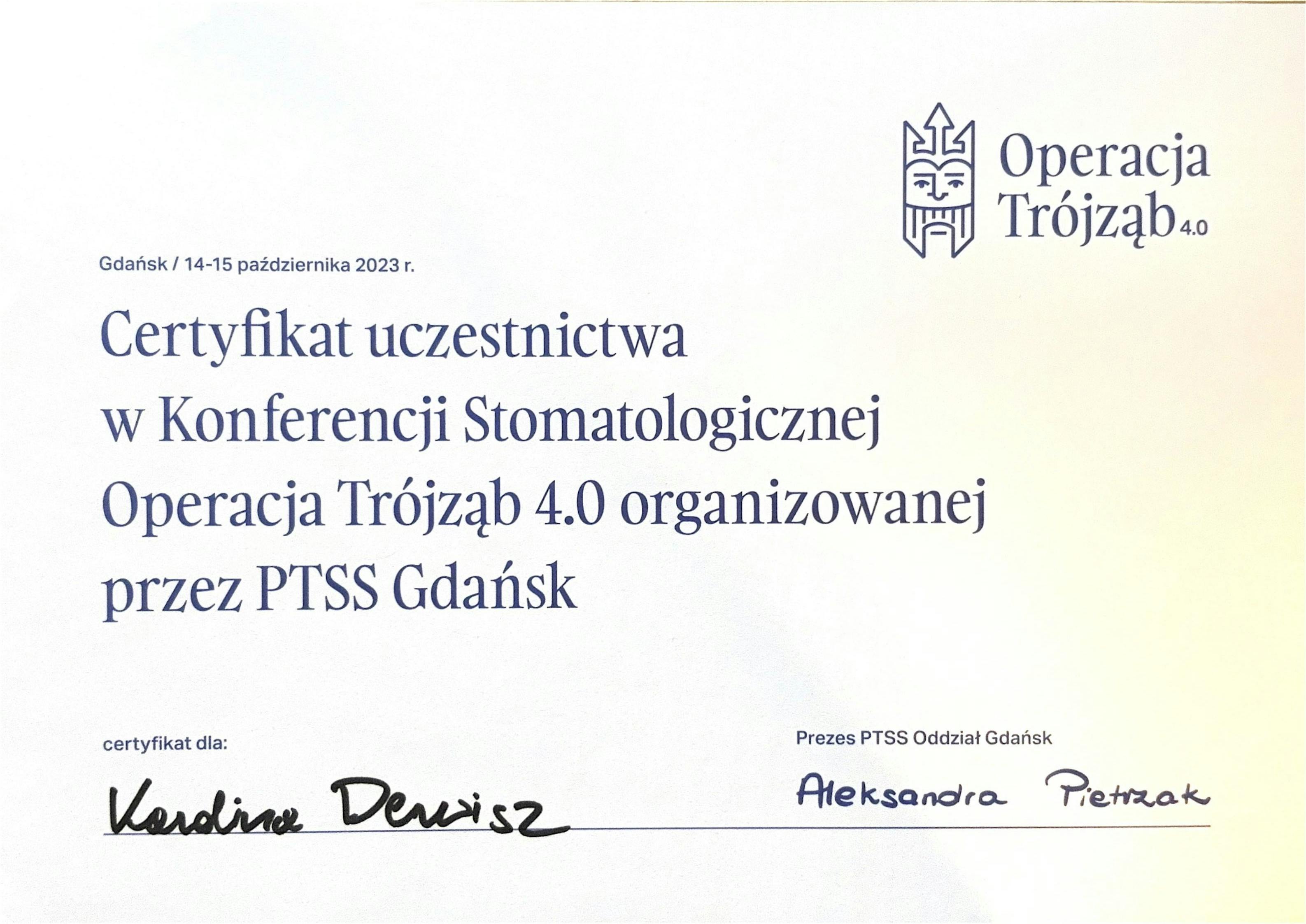 Certyfikat Karolina Derwisz