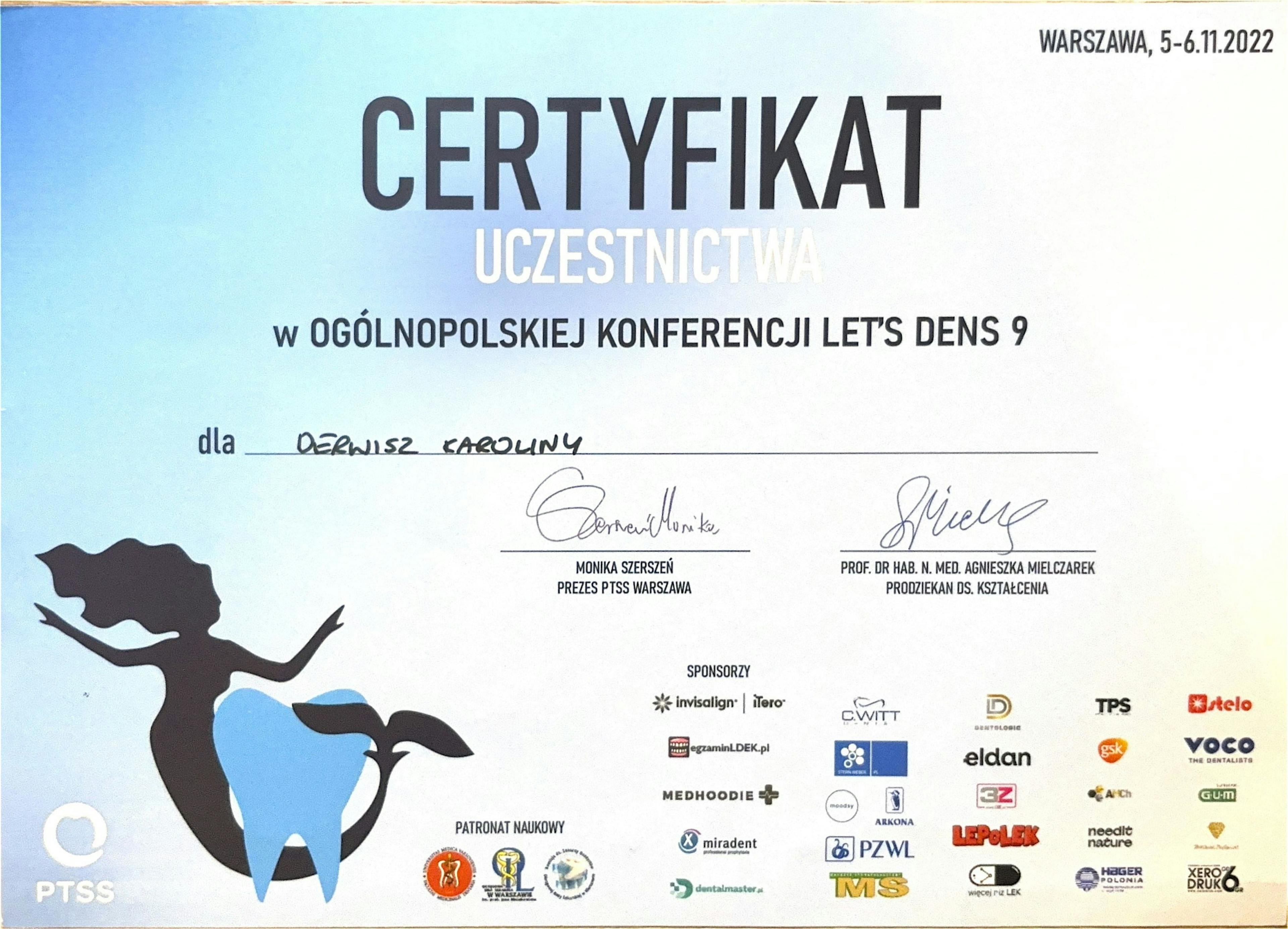Certyfikat Karolina Derwisz