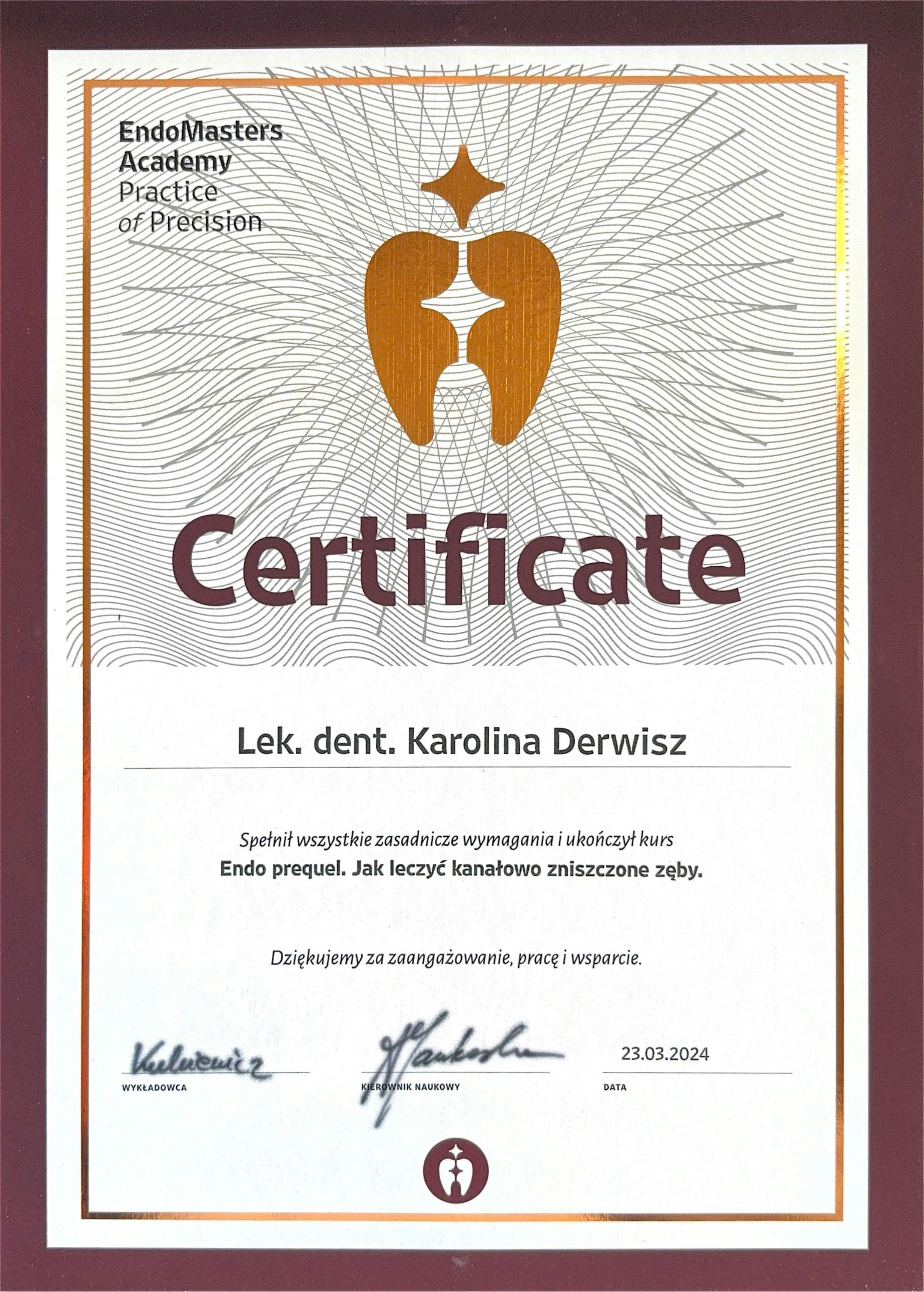 Certyfikat Karolina Derwisz